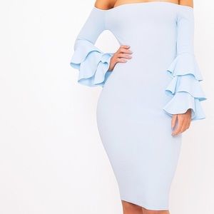 Prettylittlething Off shoulder midi blue dress